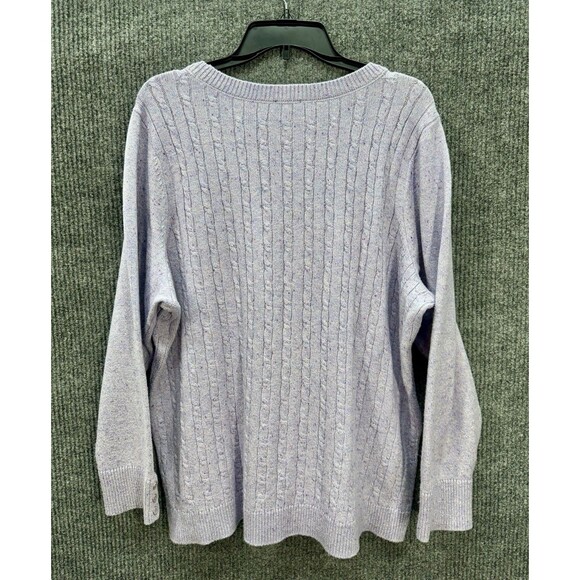 Talbots Cable Knit Tweed Sweater Top Womens 2X Soft Purple Button Cuff Crewneck - Picture 3 of 8